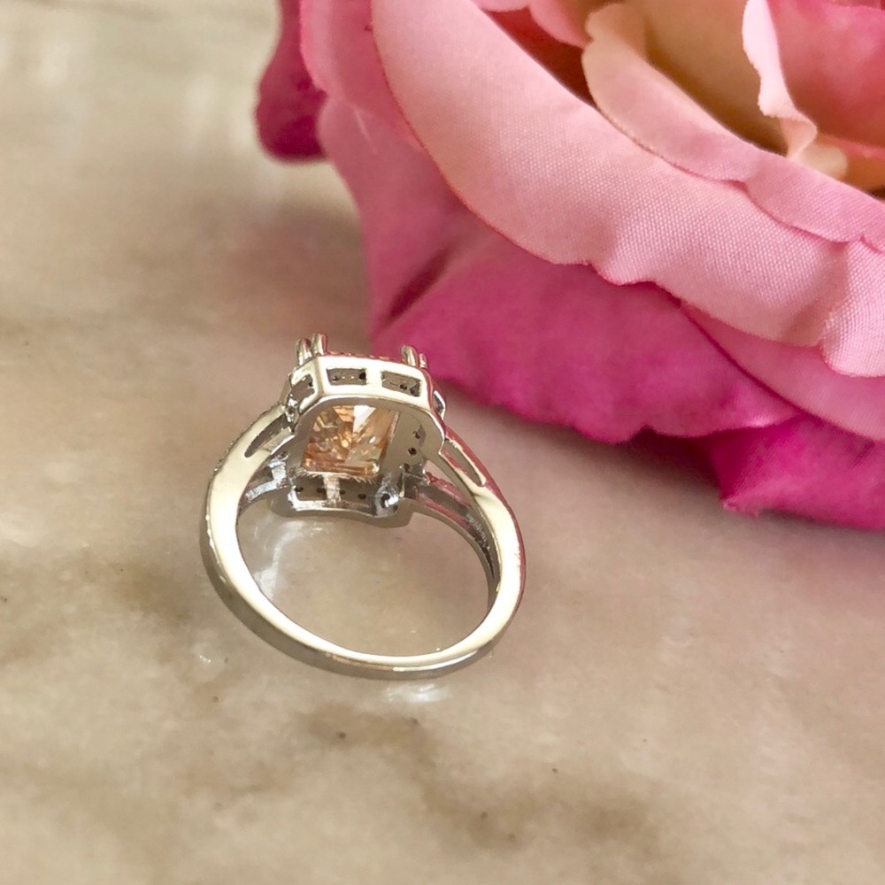 Princess Cut Peach Morganite Ring - Picture 3 of 9